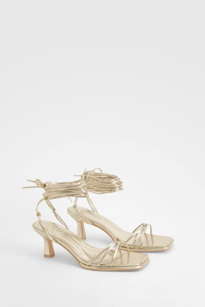 boohoo Dames Wide Fit Metallic Croc Strappy Heels | Goud | Maat: 41