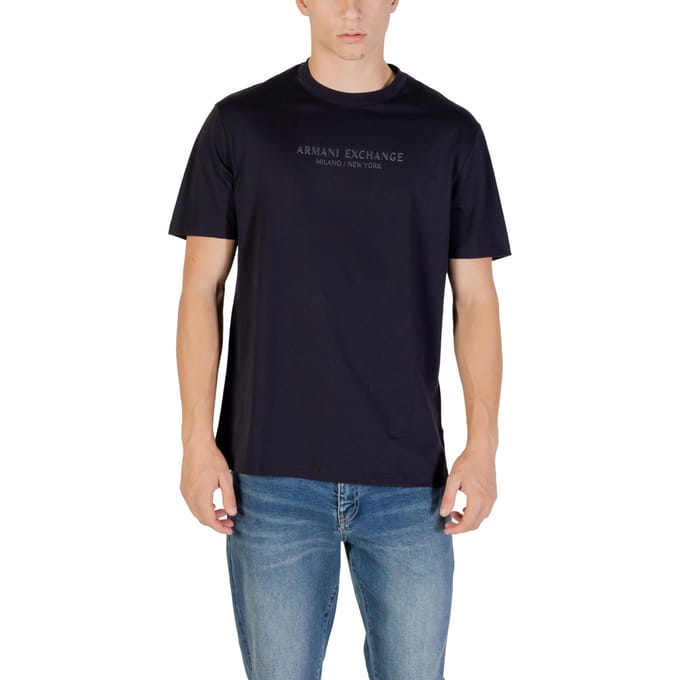 Printed Short Sleeve Round Neck T-shirt - Blue Shirts
