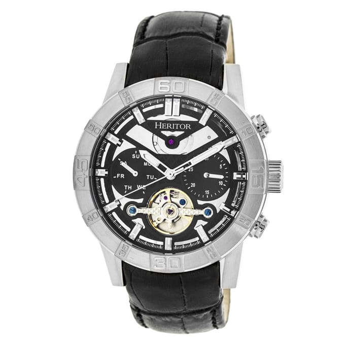 Heritor Automatic Hannibal Semi-Skelet Horloge met Leren Band - Zilver/Zwart