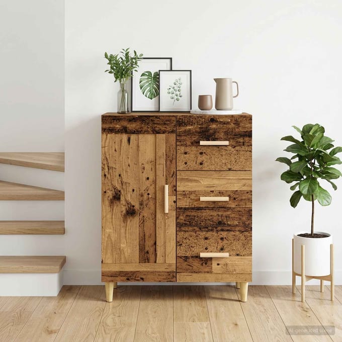vidaXL - Dressoir - Oud - hout - 69,5 - x - 34 - x - 90 - cm - Bewerkt - hout
