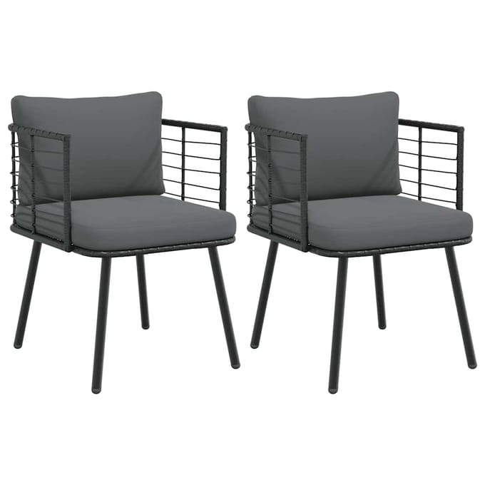 vidaXL - Tuinstoelen - 2 - st - met - kussens - poly - rattan - zwart