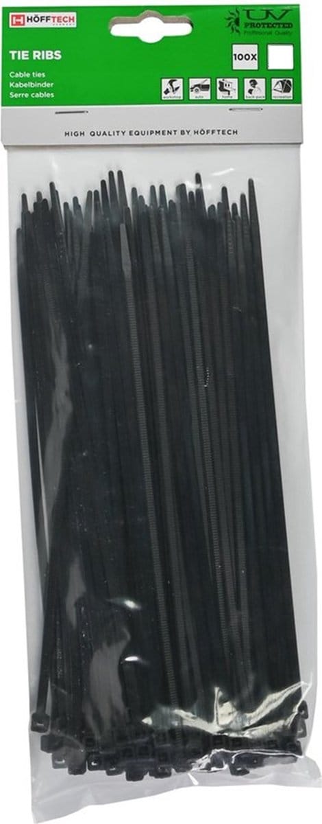 Kabelbinders Zwart 3,6 x 200 mm, Tiewraps, Tieraps, 100 delig