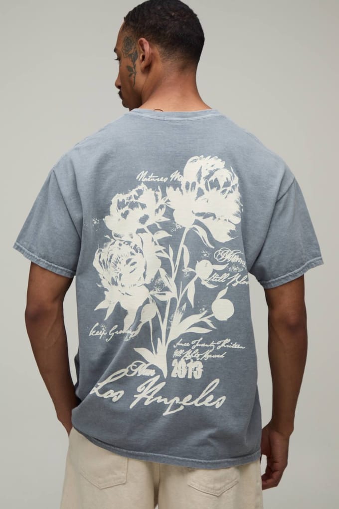 Oversized Los Angeles Bloemen Washed T-shirt | Grey | Size Medium
