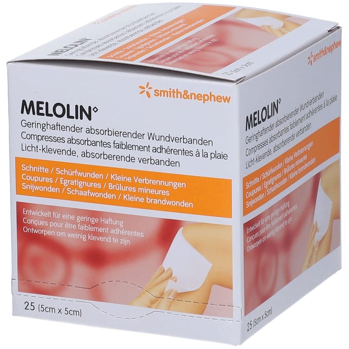Melolin Licht-Klevende Absorberende Steriele Verbanden 5 x cm 66030260 25 Compressen