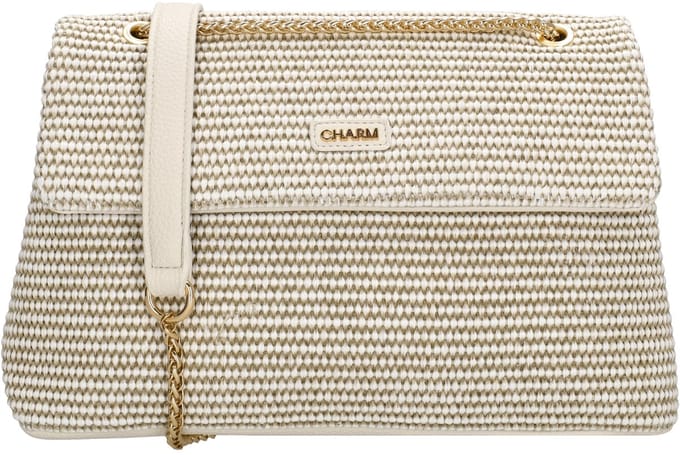 Charm London Paris Crossbodytas - Schoudertas - Ketting - Riet - Gebroken wit