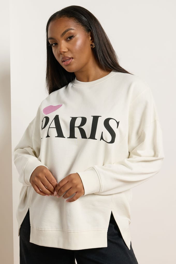 Yours Cream 'Paris' Hart Sweatshirt Size 42