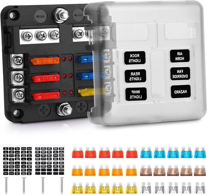 Zekeringsblokhouder - Zekeringkast - Elektrische Circuits - Led Indicator - 6 Circuits - Zwart