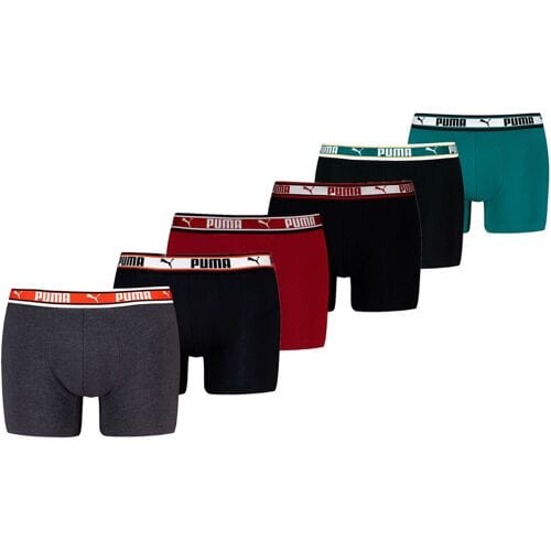 Puma Boxershorts Dual Logo 6-pack Burgundy / Seagreen / Black-M