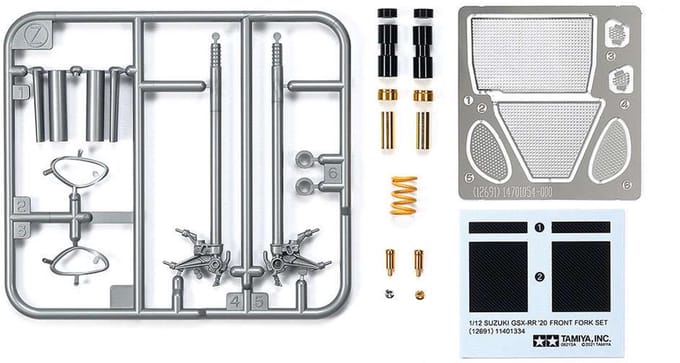 Tamiya Modelbouwdecoratie - 12691 Suzuki GSX-RR '20 Front Fork Set + PE + Decals Accessoires set
