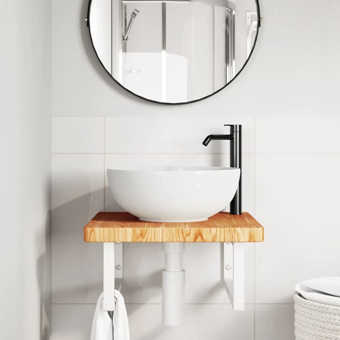 vidaXL - Badkamer - wandschap - staal - en - massief - eikenhout