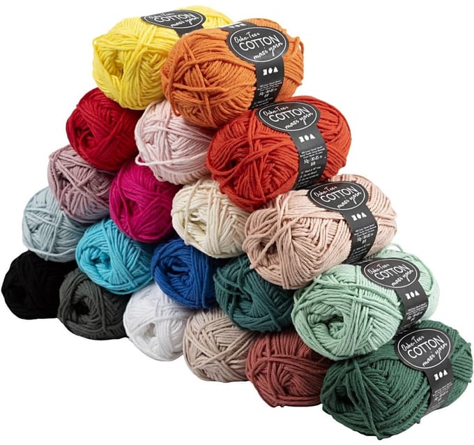 Katoengaren, diverse kleuren, L: 80-85 m, 20x50 gr/ 1 doos
