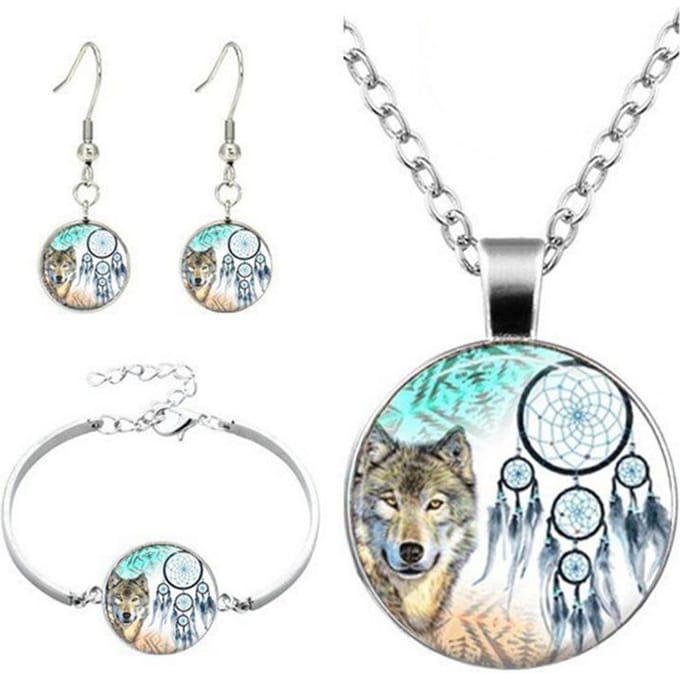 Ensemble de collier et boucles d'oreilles pour femme, attrape-rêves créatif, ensemble de bijoux, Mandala, temps white
