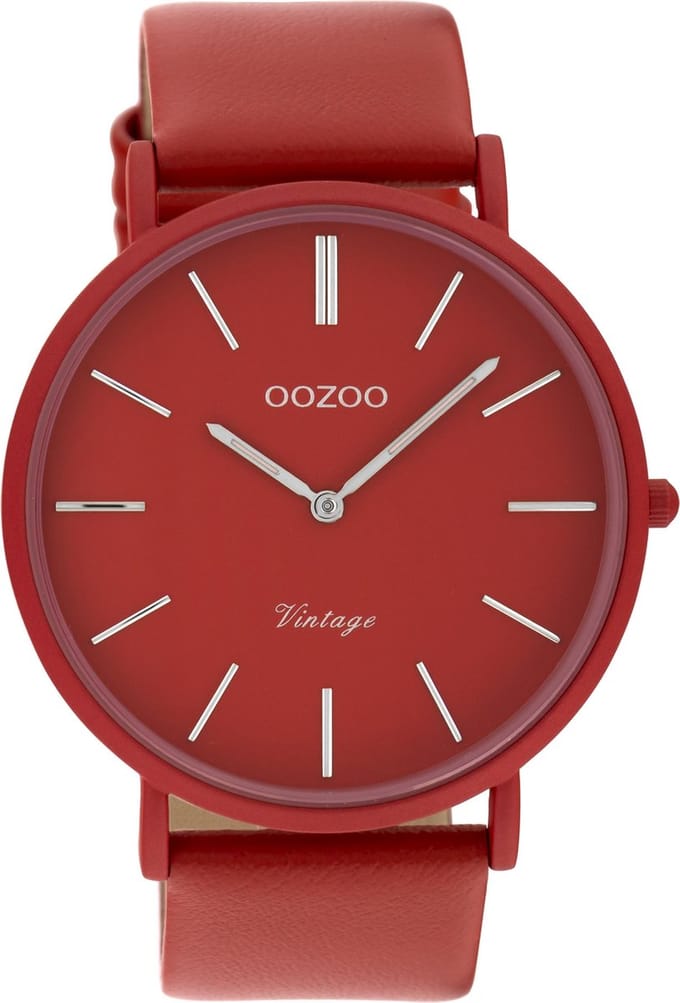 Chili peper rode OOZOO horloge met chili peper rode leren band - C9879