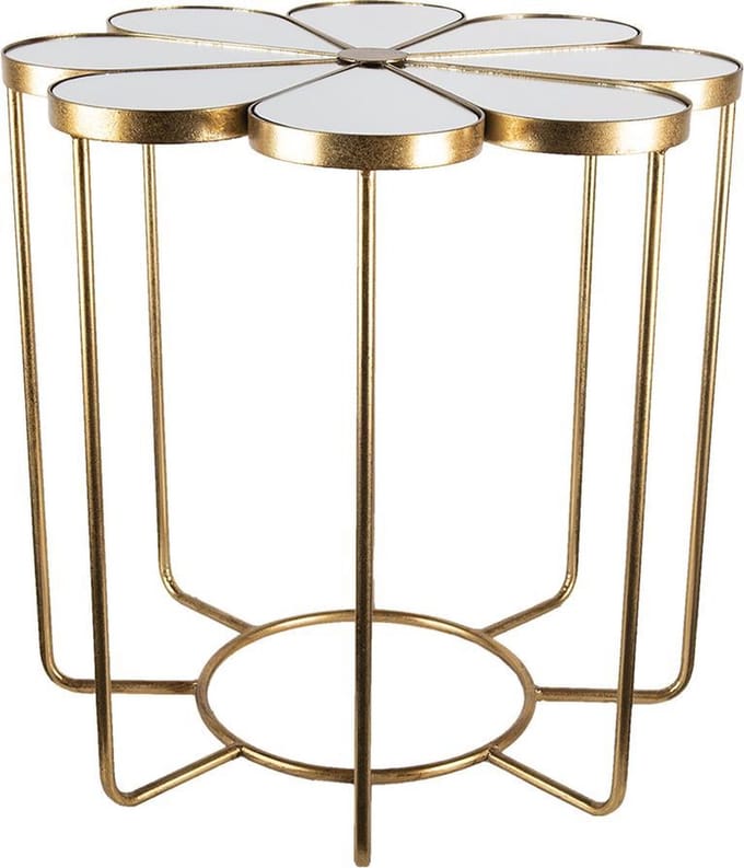 Clayre & Eef Bijzettafel Ø 62x61 cm Goudkleurig Metaal Glas