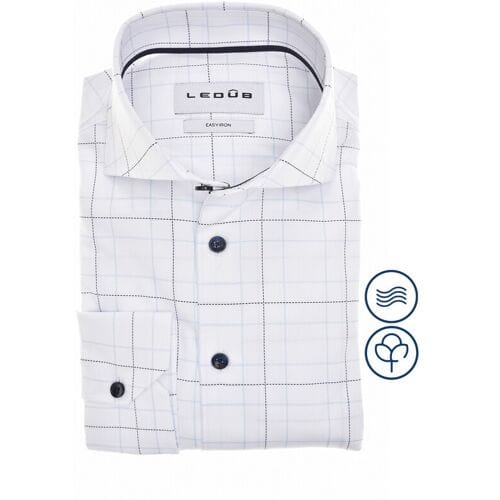 Ledûb Overhemd Allover Check Easy-Iron Cotton Wit-Blauw / male