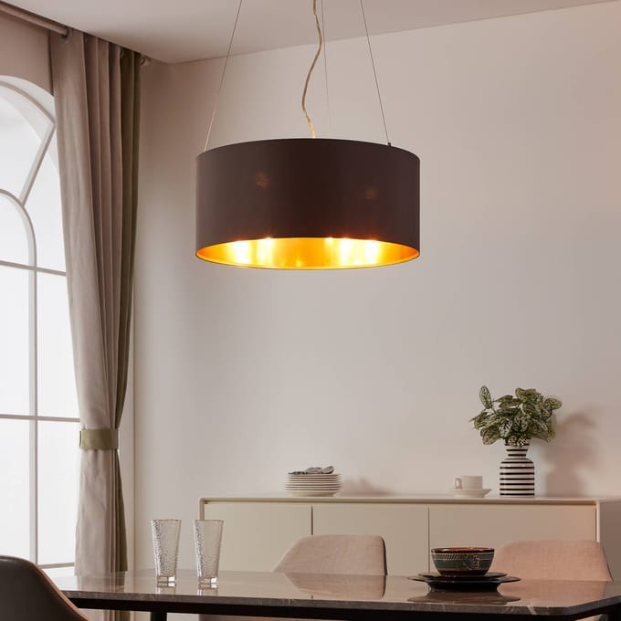 EGLO Maserlo - Hanglamp - 3 Lichts E27 - Ø53 cm - Stof - Cappuccino, Goud