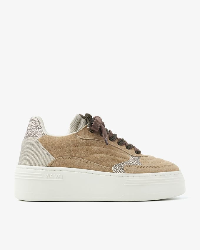 VIA VAI Isa Josie Sneakers Dames - Leer,Suède - Bruin - Maat 37