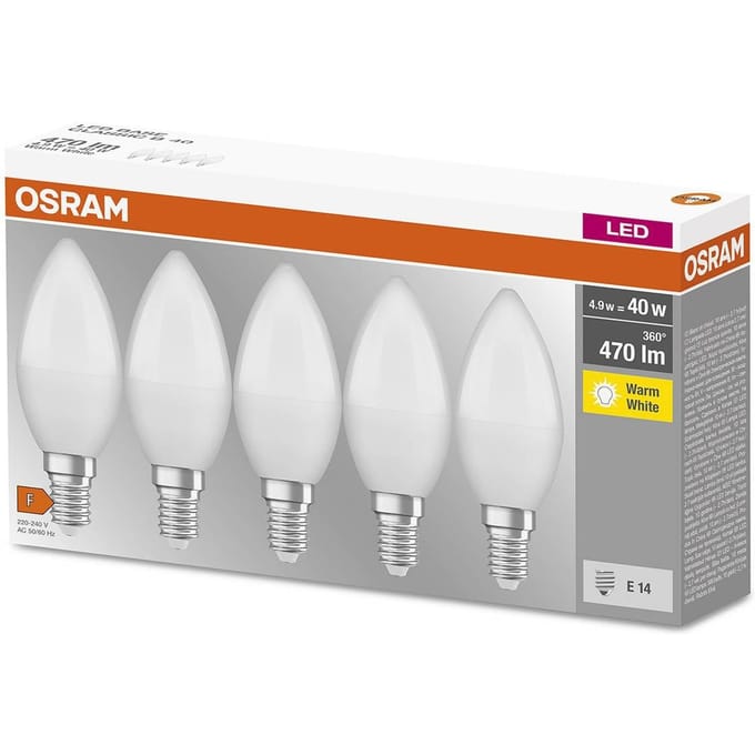 OSRAM LED lamp - Kaars - E14 - mat - 4,9W - 470 lumen - warm wit - niet dimbaar - 5 stuks