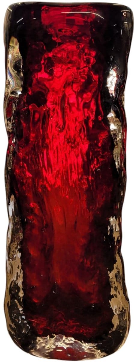 Vaas rock rood small 6x6x20 - handgemaakt dik glas - opening 4.5cm