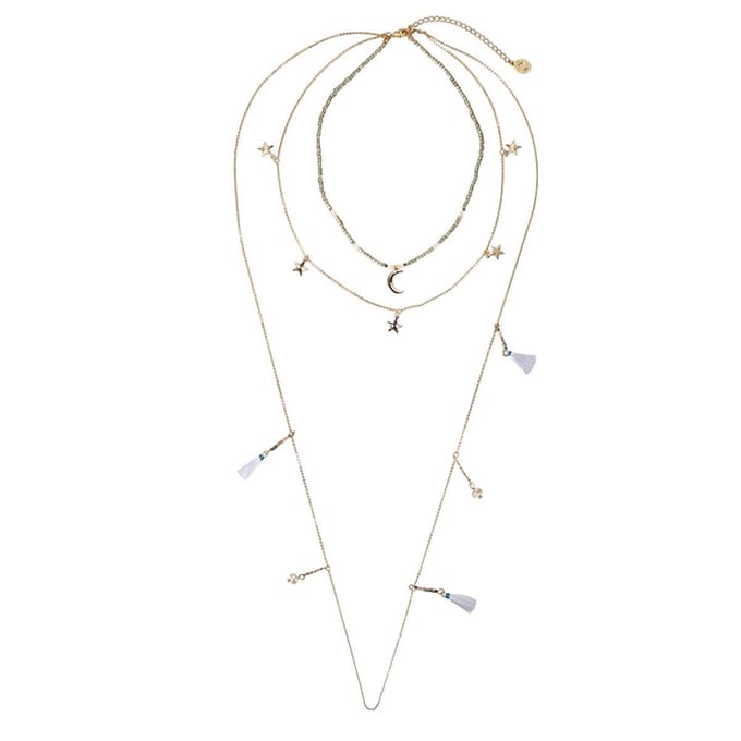 Ketting - Ster, maan, Galaxy - Meerdere laagjes - Goudkleurig