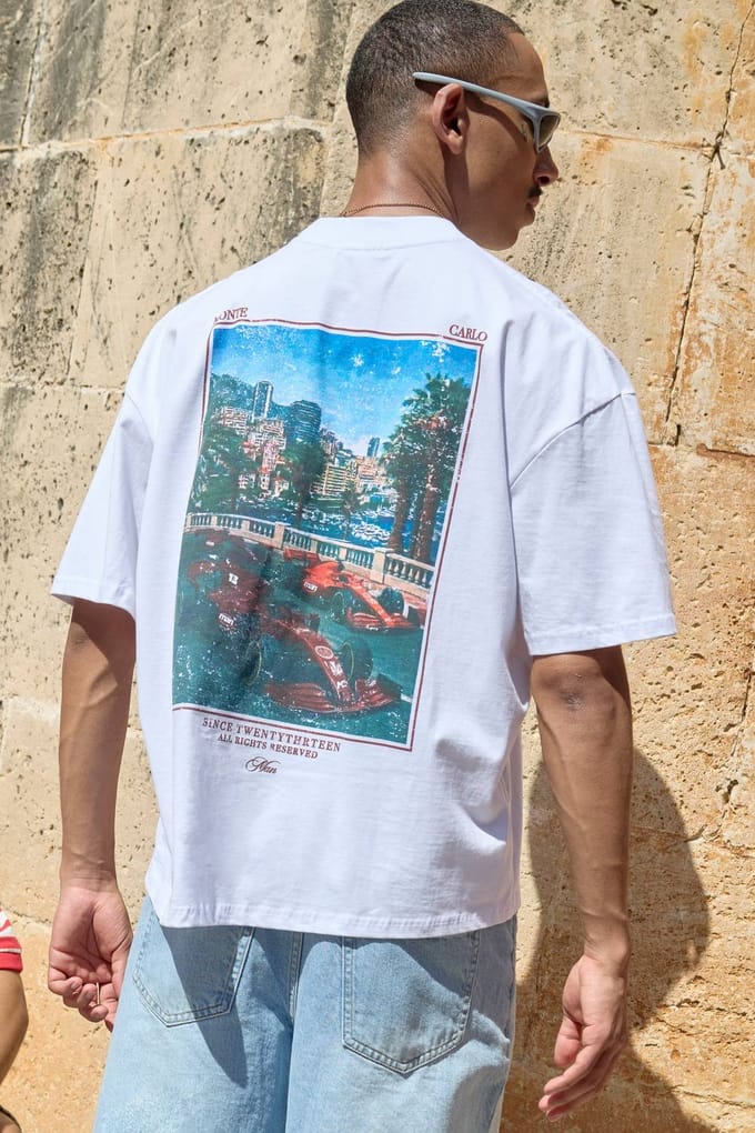 Wit Oversized T-shirt Met Monte Carlo Fotografische Print | White | Size Medium