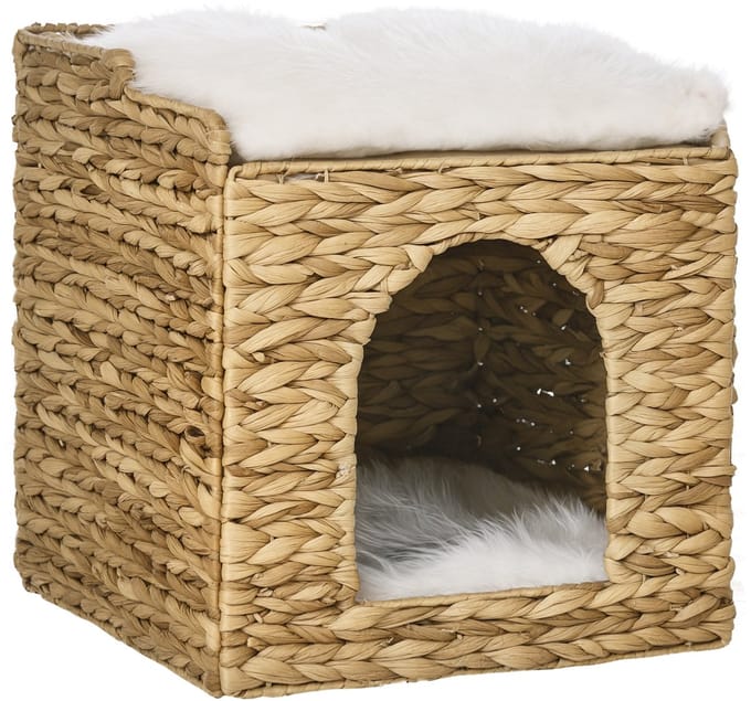 PawHut Rattan Katzenhaus mit Kissen D30-678V00