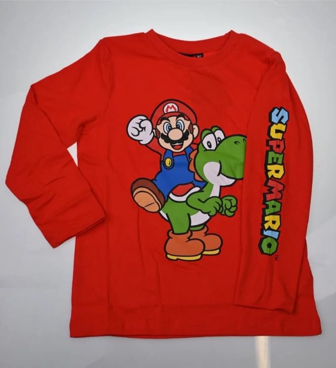 Super Mario T-shirt - Longsleeve - Rood. Maat 140/146 cm - 10/11 jaar.