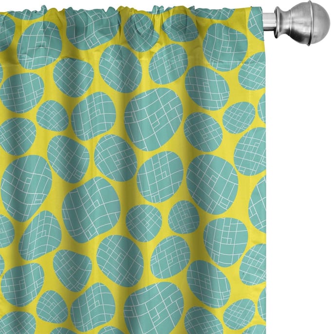ABAKUHAUS Voorhangen Geometrisch – 2x75x175 – Microfiber Geel/Zeegroen