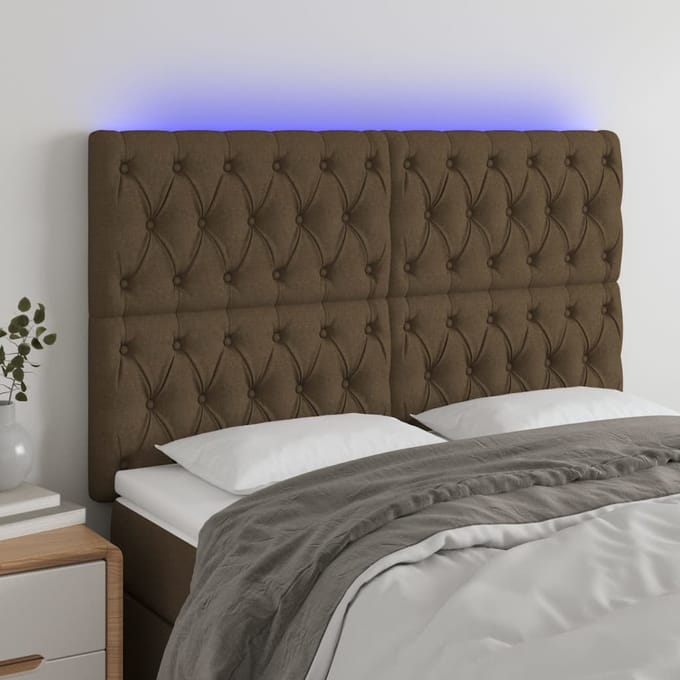vidaXL - Hoofdbord - LED - 144x7x118/128 - cm - stof - donkerbruin