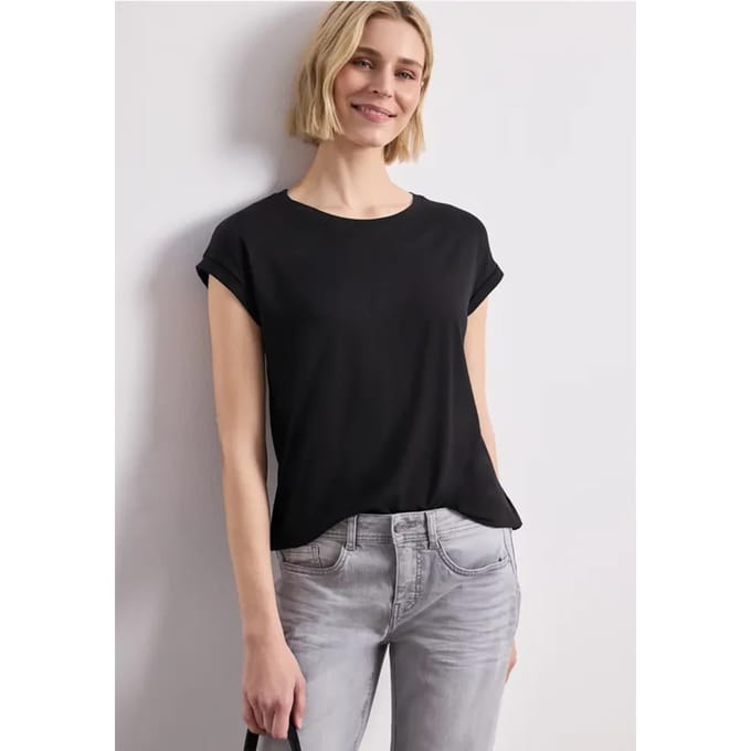 Shirt met boothals en decoratieve tape