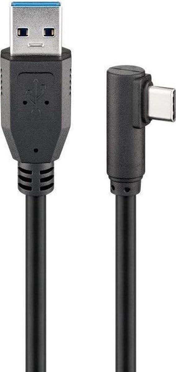 Goobay USB-C naar USB-A-kabel 90° 50 cm zwart, 15 W en 3 A, 5 Gbit/s via USB 3.0, haakse stekker voorkomt kabelbreuk