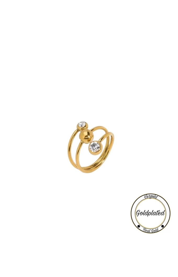 Soraro Zirkonia Dubbele Druppel Ring | Goldplated | Goudkleurig | Elegante Ring | Drop | Dames Ring | Klemring | Vrouwen Cadeau