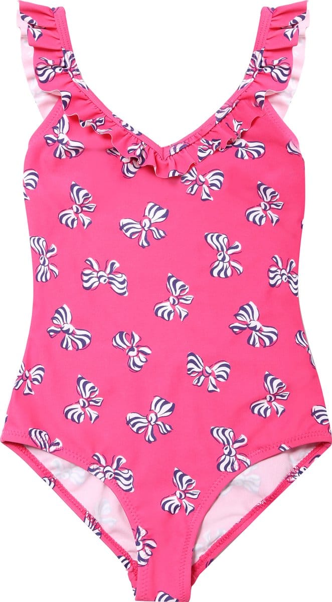 Badpak met ruches fuchsia roze 140-146