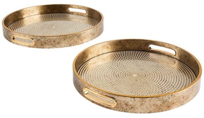 Atmosphera Dienblad/kaarsenplateau - set van 2x stuks - goud - polyurethaan - D31 en D35 cm - rond