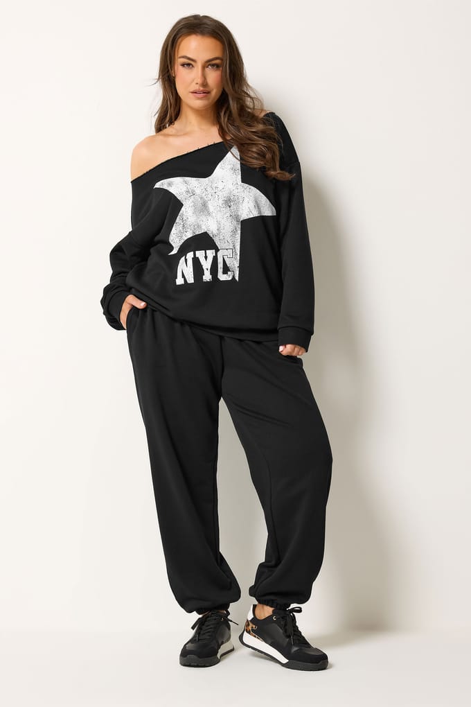 Yours Grote Maten Zwarte Nyc Slouchsweatshirt En Joggingbroek Size 48