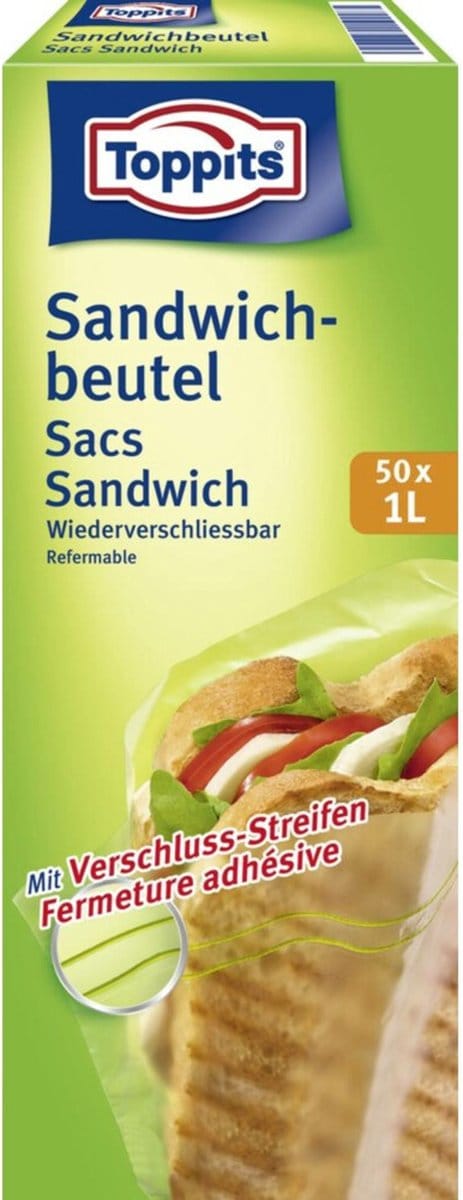 3x Toppits Lunchzakjes Hersluitbaar 1 liter 50 stuks