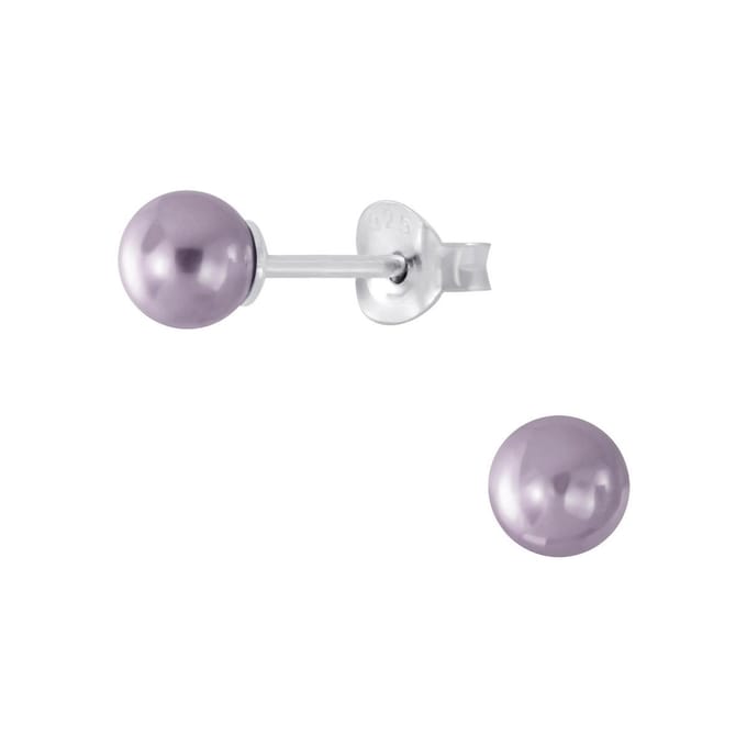 Joy|S - Zilveren 6 mm parel oorbellen - lila grijs