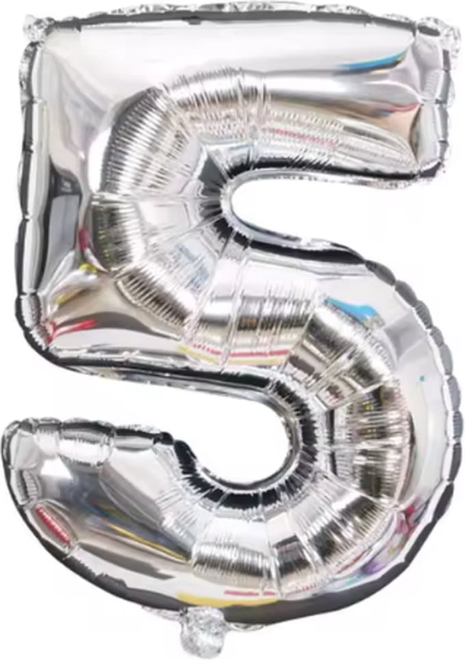 Jumada's - Feestelijk - Cijferballon - Folieballon - 70cm - Zilver - Nummer 5