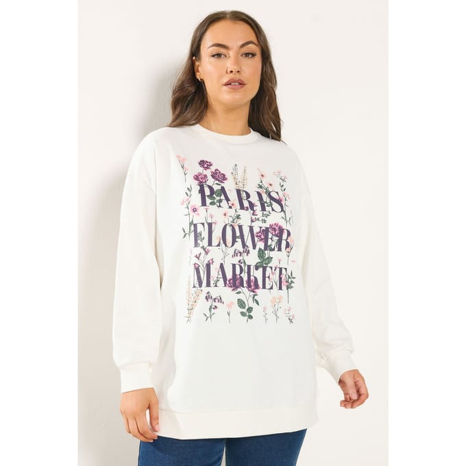 Yours Wit 'Paris Flower Market' Sweatshirt Met Bloemenprint Size 48