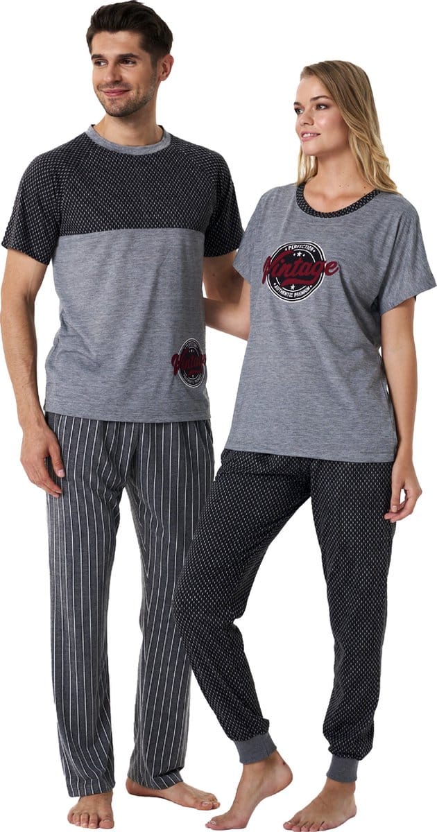 Feyza - Bijpassende Pyjamas Voor Koppels, Korte Mouwen, Heren, Rookgrijs - M