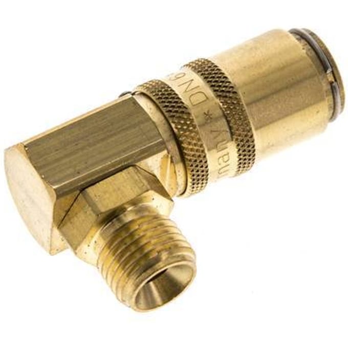 Messing DN 6 Tempereerkoppeling Snelkoppeling G 1/4 inch Buitendraad Loskoppelbeveiliging Dubbele afsluiting 90-deg
