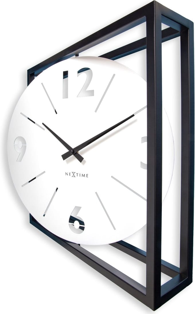 NeXtime Time Frame – Tafel/Wandklok – 40 × 40 × 9.5 cm – Metaal – Zwart/Wit – Stil