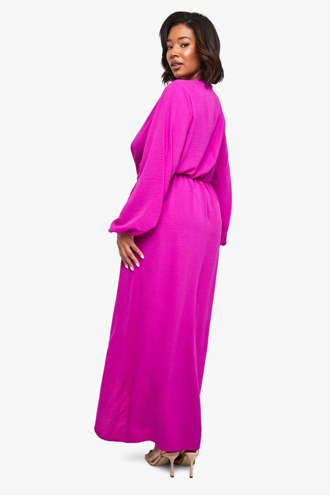 boohoo Dames Plus Textured Maxi-jurk met binddetail | Fuchsia | Maat: 48