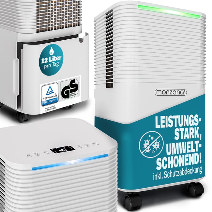 Monzana Luchtontvochtiger – 12L/dag Stil <38 dB 200W 20m² Wielen – Wit