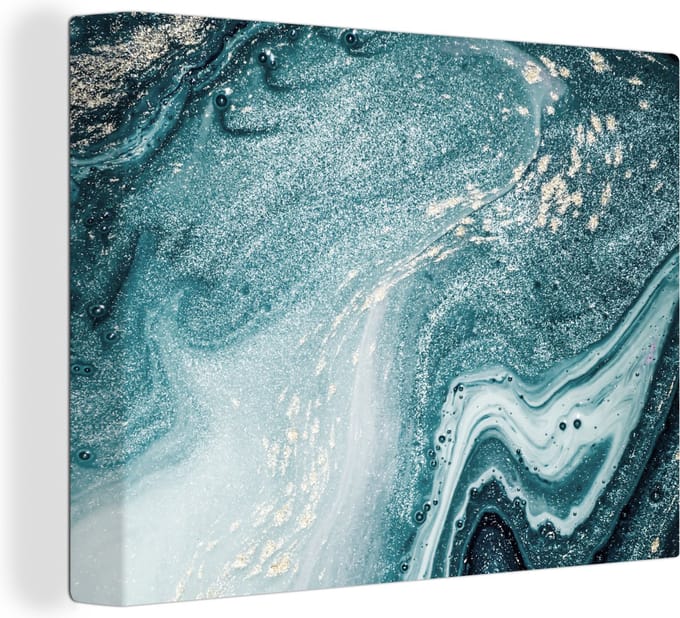 Canvas Schilderij Edelstenen - Blauw - Natuur - Marmer - Abstract - 80x60 cm - Wanddecoratie