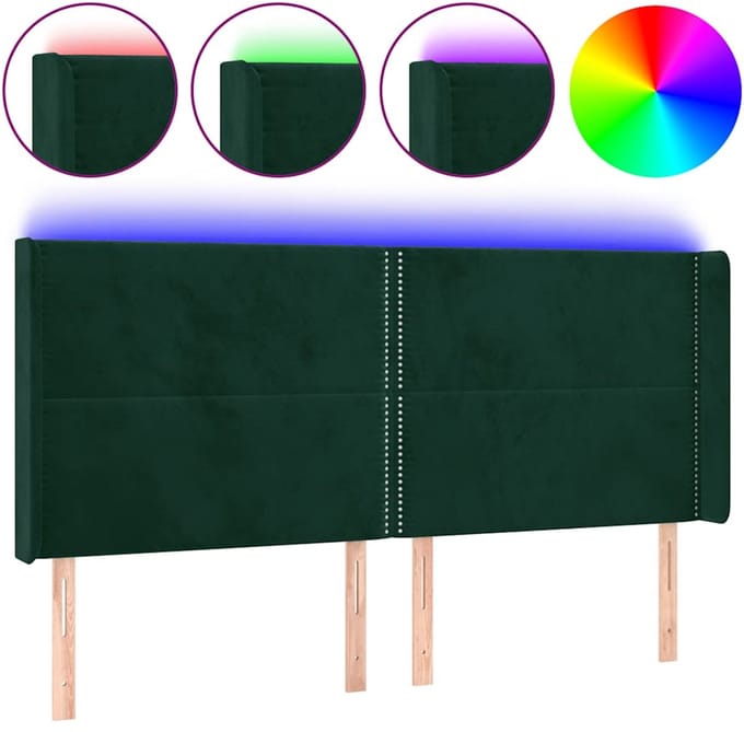 vidaXL - Hoofdbord - LED - 203x16x118/128 - cm - fluweel - donkergroen