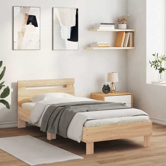vidaXL - Bedframe - met - hoofdbord - zonder - matras - sonoma - eiken - 75x190 - cm