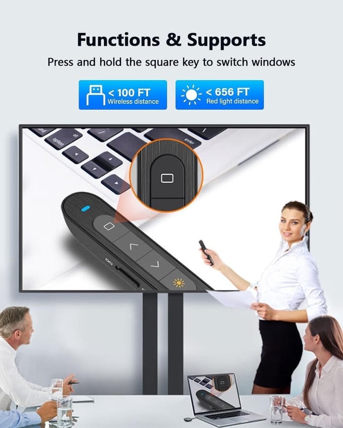 Draadloze Presentator met Laserpointer en Volume Controle voor Professionele Presentaties en Vergaderingen