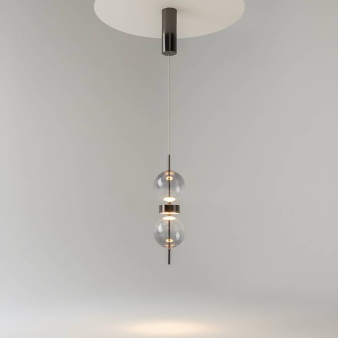 Maytoni LED hanglamp DOUBLE MOON, rookgrijs, Ø 12 cm, glas