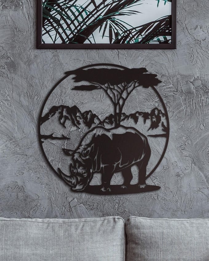 Wanddecoratie dieren | Neushoorn - L (60x60cm)